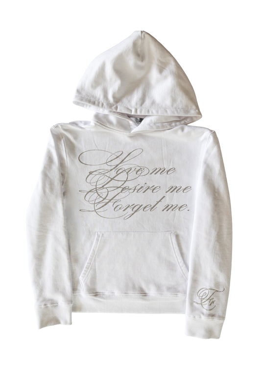 White Desire Hoodie w/gray cursive