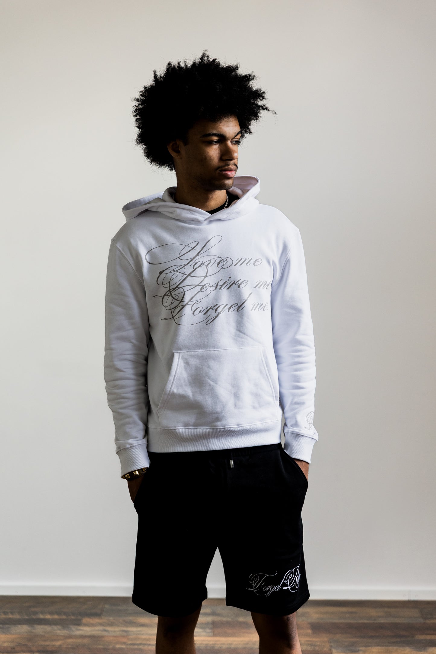 White Desire Hoodie w/gray cursive