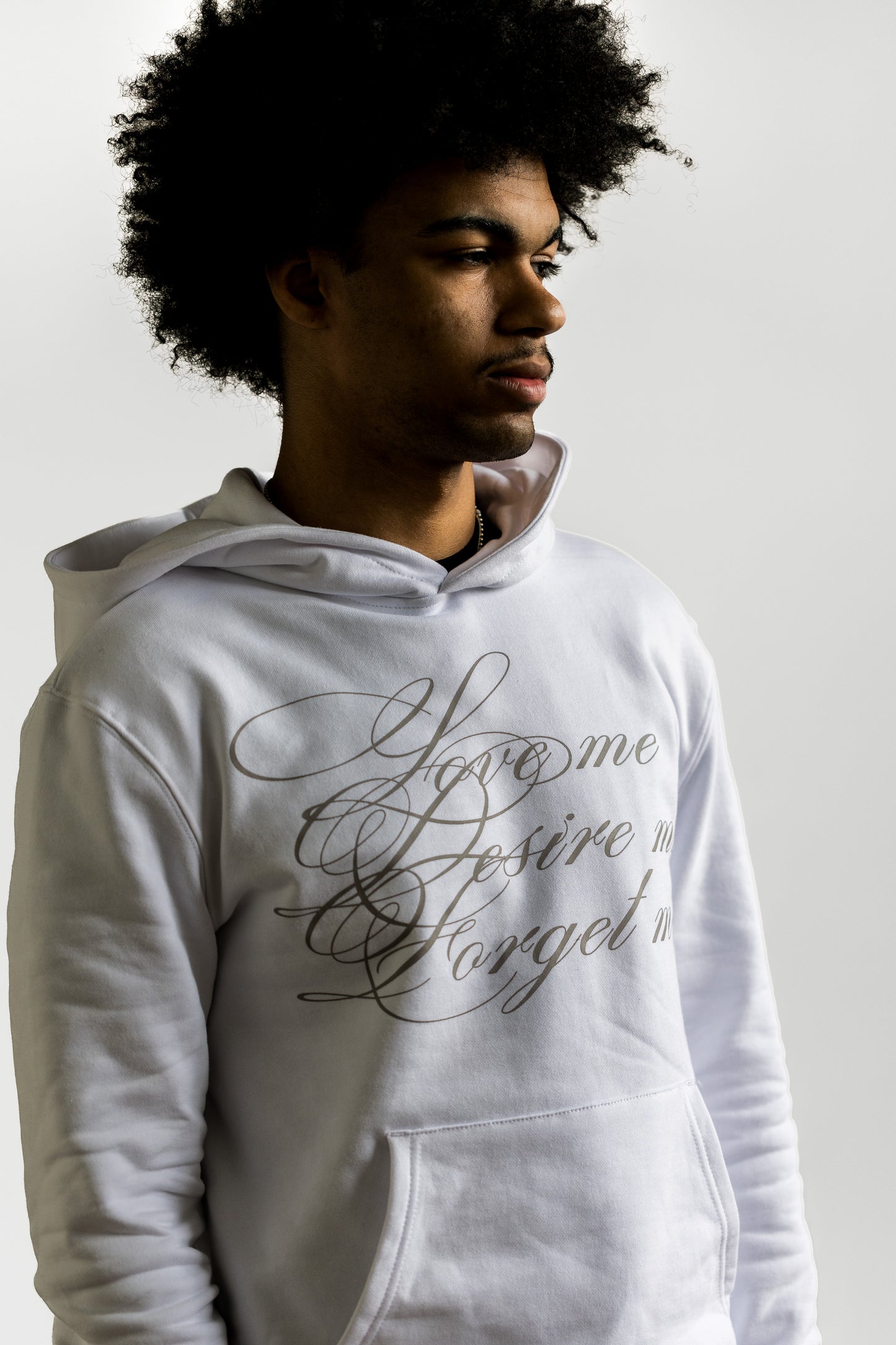 White Desire Hoodie w/gray cursive