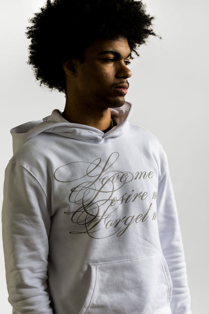 White Desire Hoodie w/gray cursive